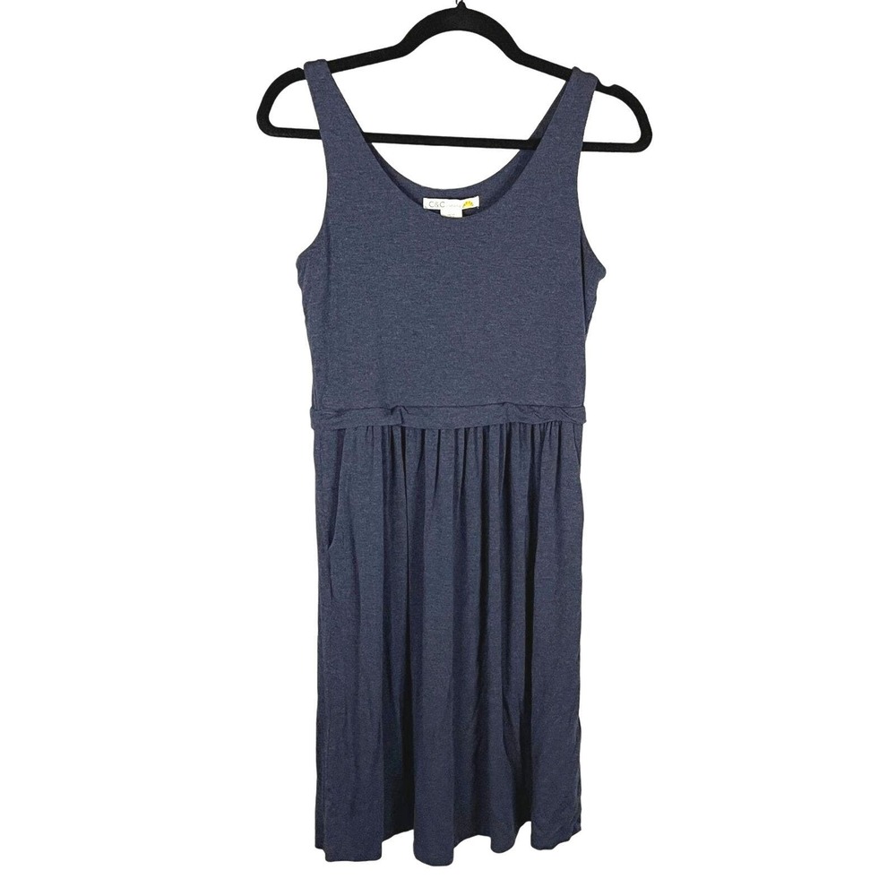 C&C California Womens S Scoop Neck Sleeveless Swing Dress Pockets Casual Blue